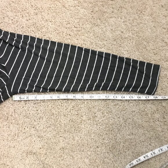 Grey and White Striped Long Sleeve Modern Relaxed Jersey V-Neck Tee - Picture 15 of 15